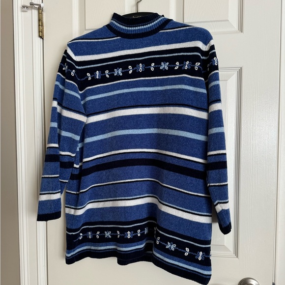 #19 Pen Pennington Women Blue X Plus size blue striped soft turtleneck fleec - Picture 3 of 11